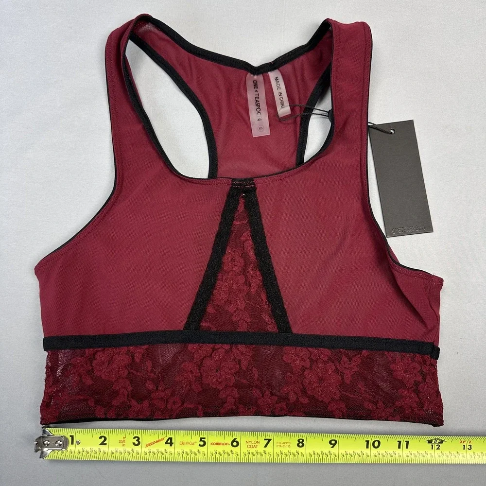 OneTeaspoon Mesh Lace Bralette Women XS‎ Wine Red Sheer Racerback Goth Edgy New